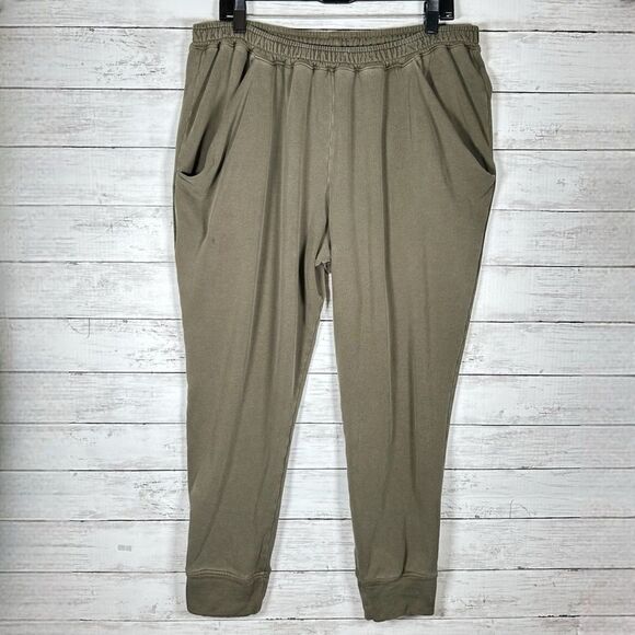 Free People High Elastic Pull Waist  Sweatpants Joggers Olive L - Picture 1 of 7